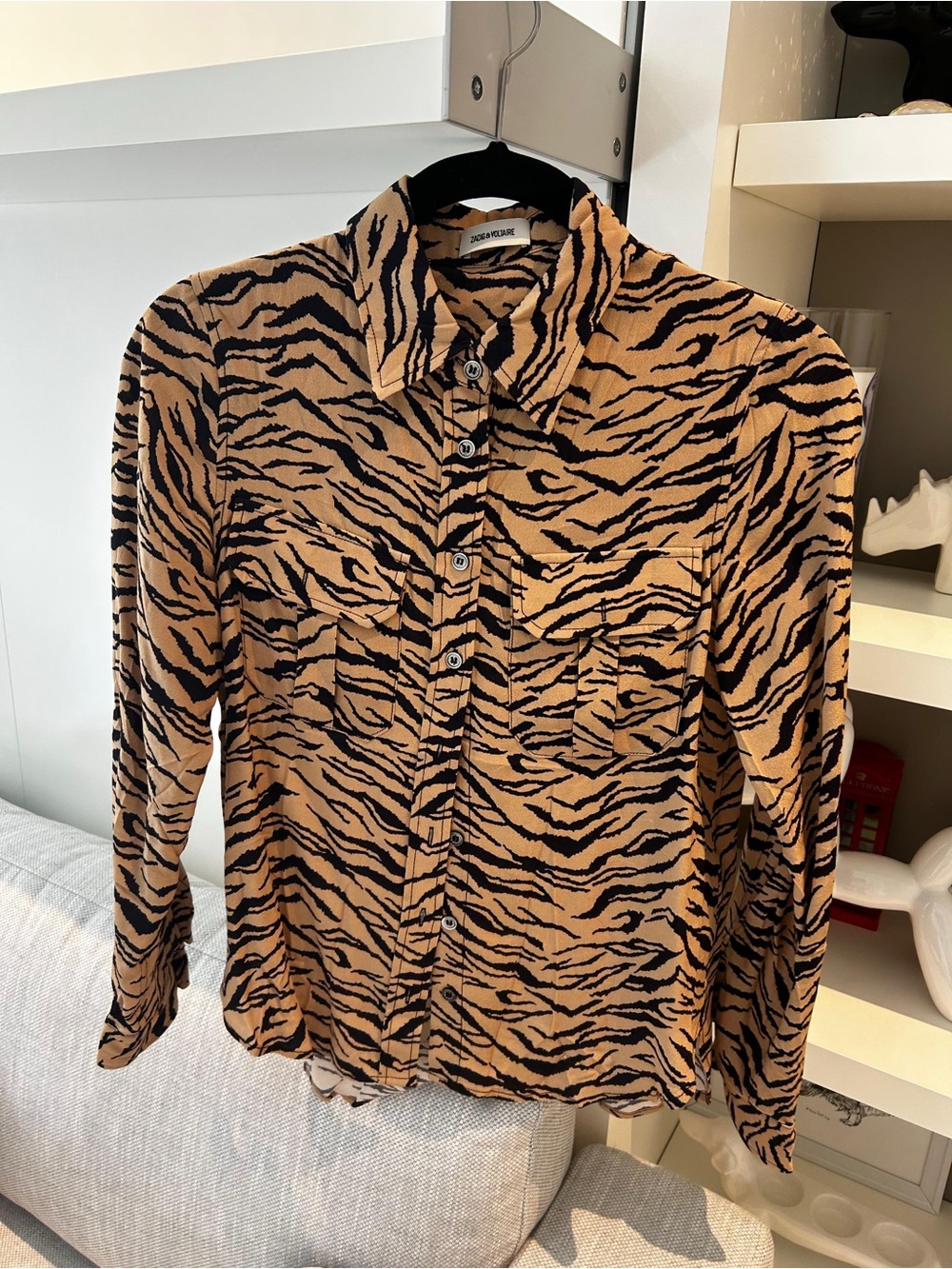 Zadig & Voltaire Zebra Print Button-Up Shirt - Camel and Black